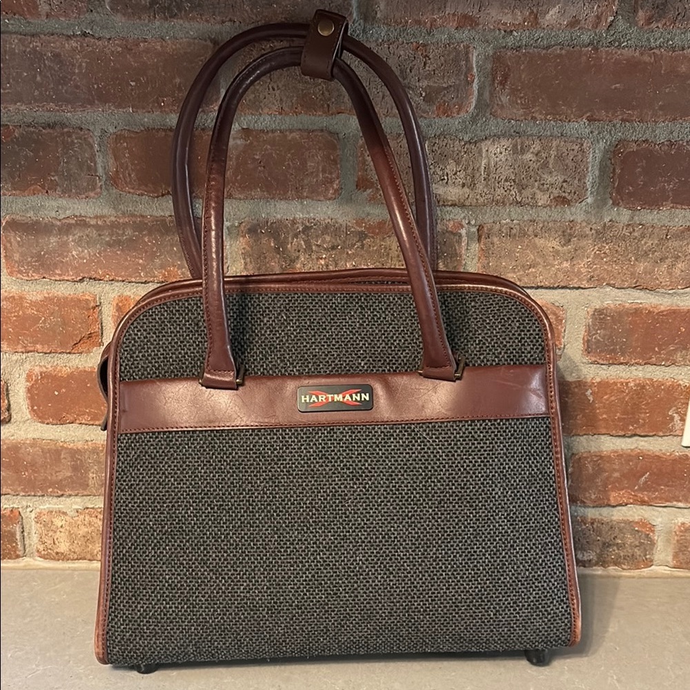 Black and Gray Tweed Structured Shoulder Bag with Leather Accents. NEVER USED